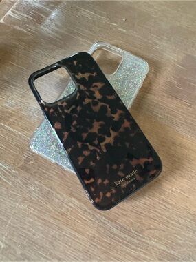 kate spade Black and Brown Tortoiseshell and silver glitter style iPhone Case